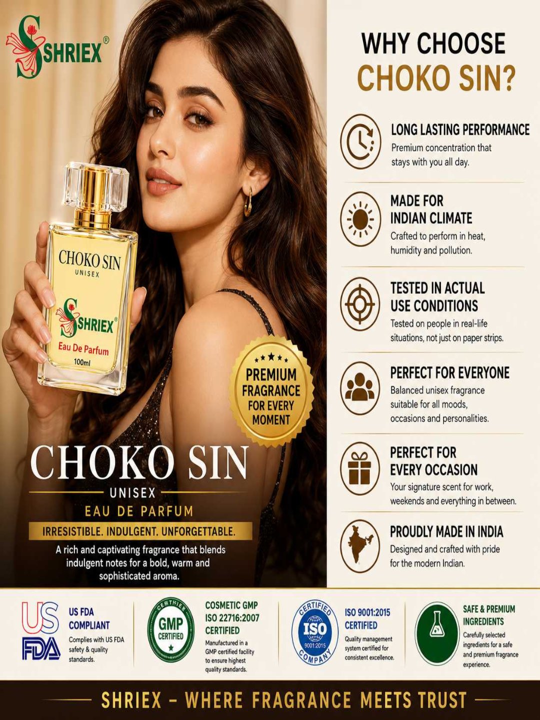 Shriex CHOKO SIN Eau De Parfum Unisex Fragrance  – Inspired By AŘMǞF KŨŃǞFǞ CHOCOLATE - 100 ml
