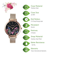 OUI & ME Fleurette Analogue Black Round Dial Women's Watch- ME010075