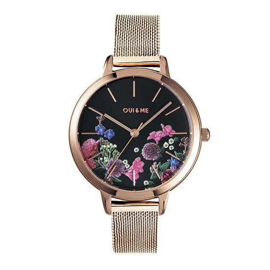 OUI & ME Fleurette Analogue Black Round Dial Women's Watch- ME010075