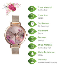 OUI & ME Fleurette Analogue Rose Gold Round Dial Women's Watch- ME010103