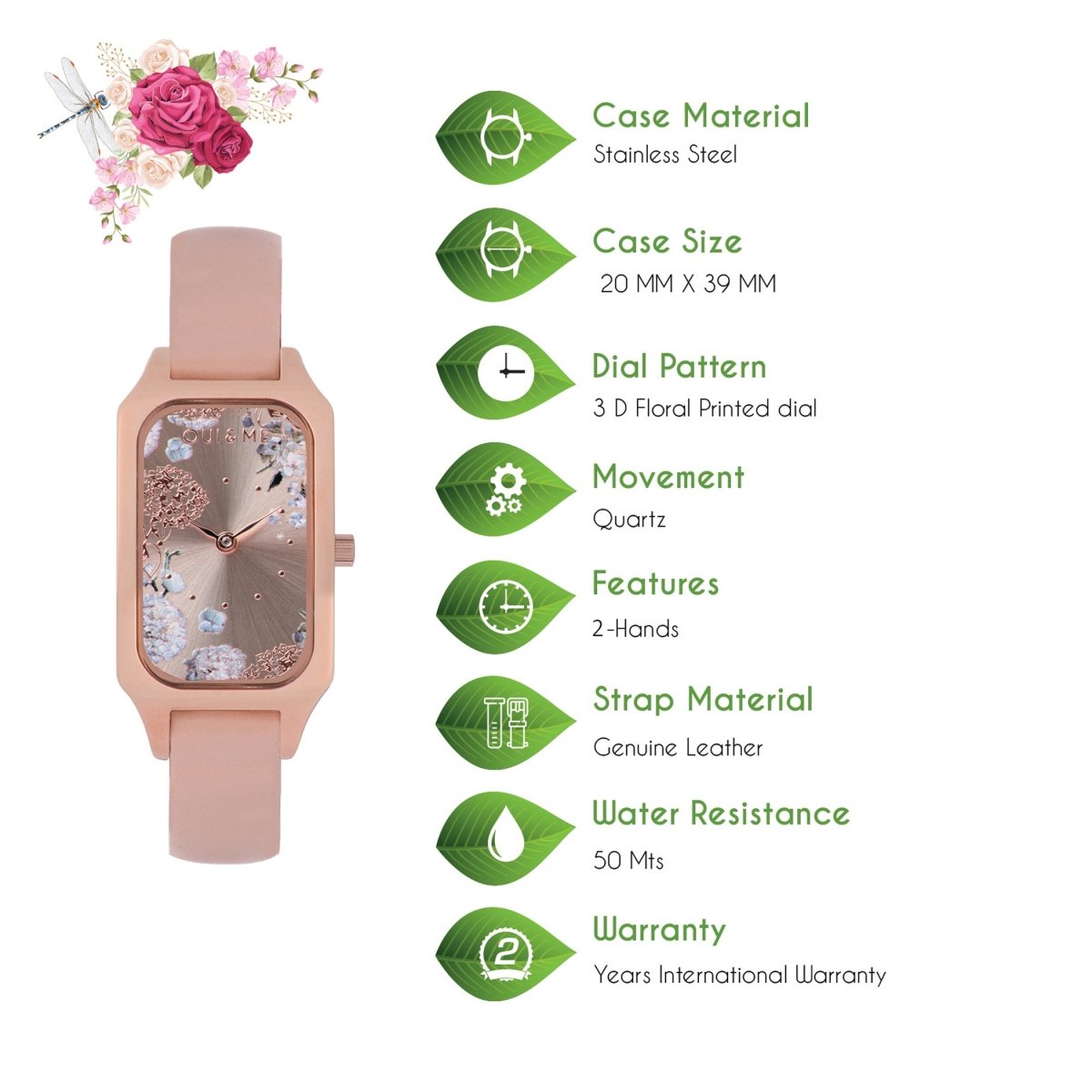 OUI & ME Finette Analogue Rose Gold Rectangle Dial Women's Watch- ME010120 