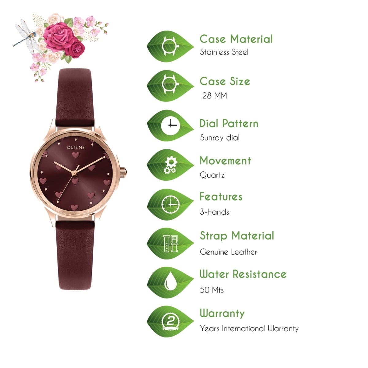 OUI & ME Minette Analogue Burgundy Round Dial Women's Watch- ME010170