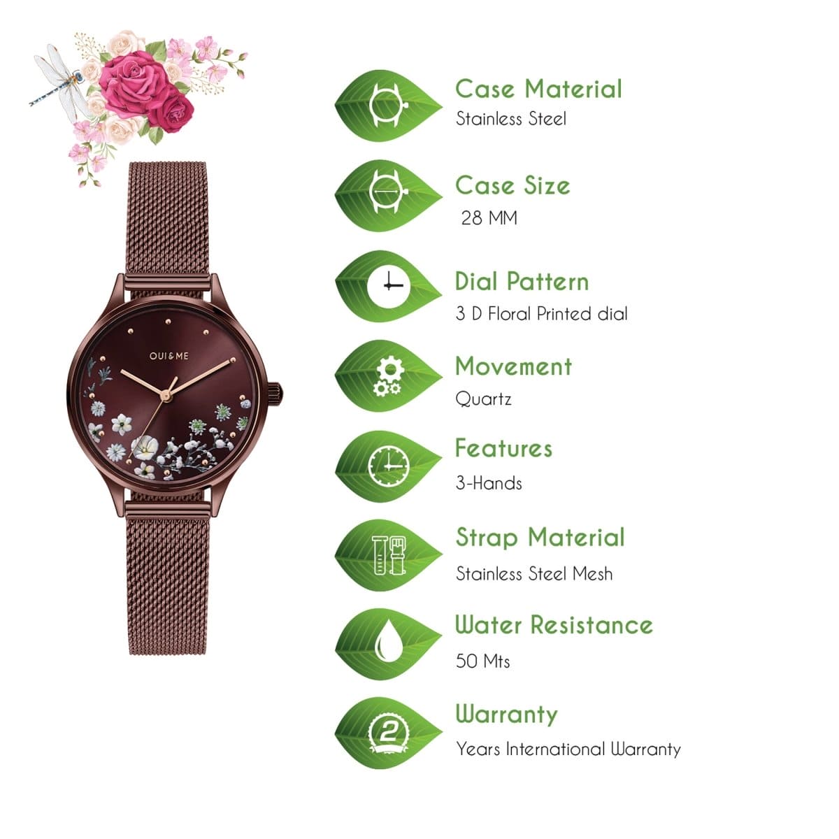 OUI & ME Minette Analogue Burgundy Round Dial Women's Watch- ME010197