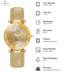 JACQUES DU MANOIR Coupole Fashion Swiss Made Analogue Beige Round Dial Women's Watch- RC.91