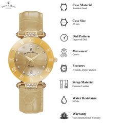 JACQUES DU MANOIR Coupole Fashion Swiss Made Analogue Beige Round Dial Women's Watch- RCP.91