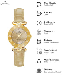 JACQUES DU MANOIR Coupole Fashion Swiss Made Analogue Beige Round Dial Women's Watch- RCP.92