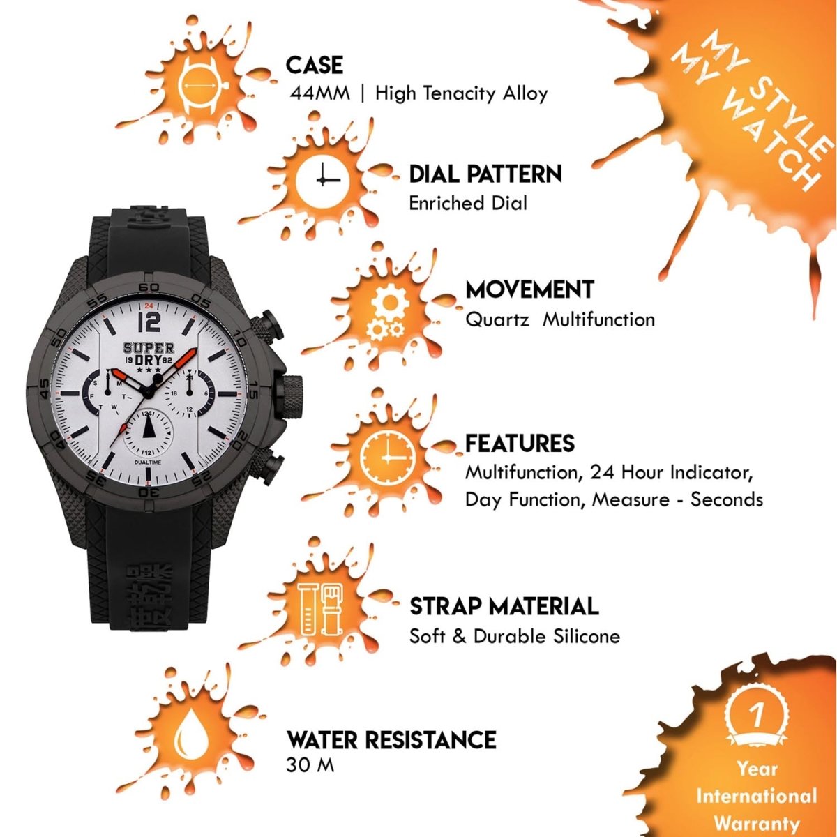 Superdry Adventurer Multifunction White Round Dial Men's Watch- SYG257B