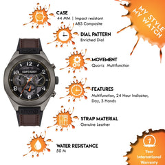 Superdry ADVENTURER Multifunction Black Round Dial Men's Watch- SYG307BR