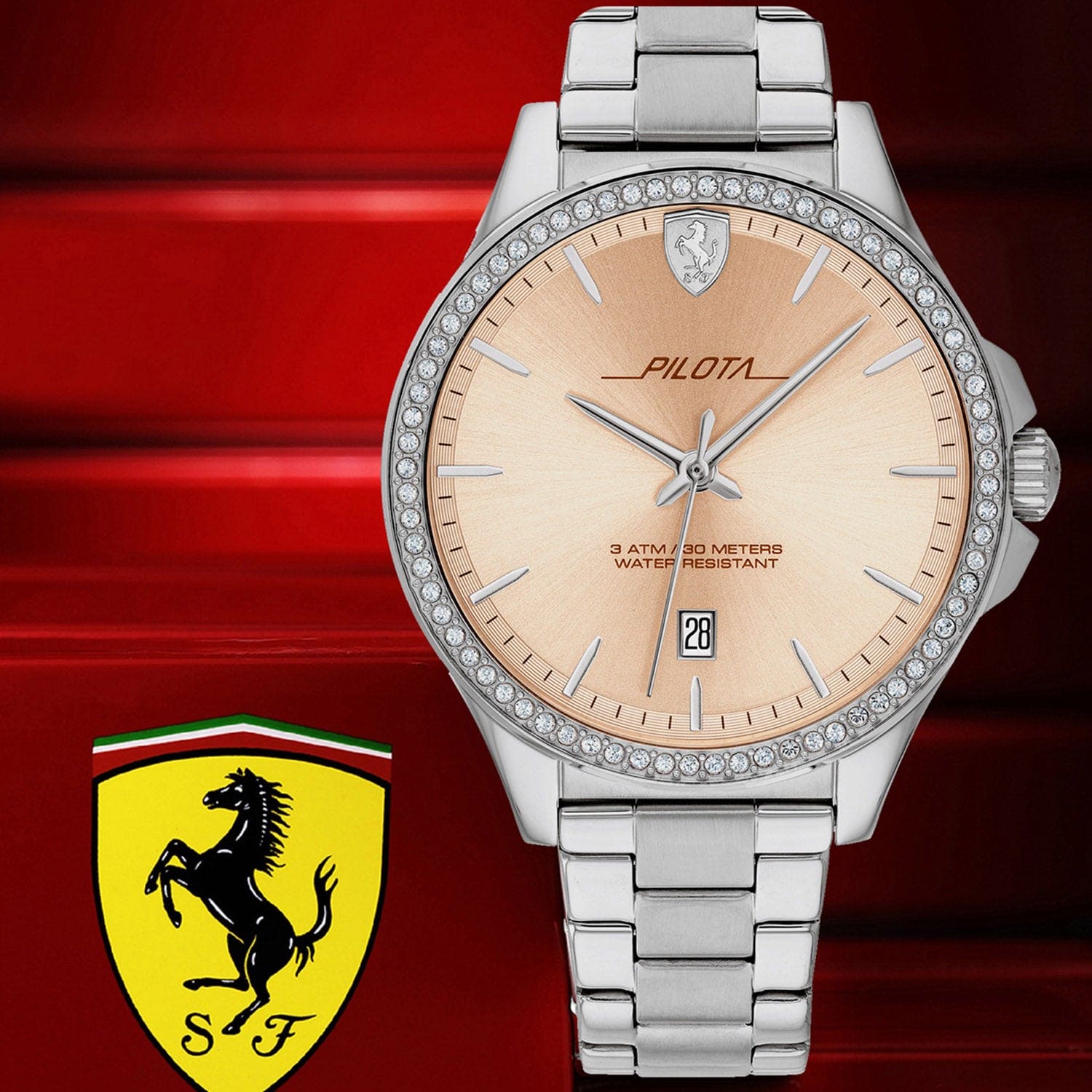 Scuderia Ferrari Pilota Quartz Crystals Carnation Gold Round Dial Women's Watch- 0820028