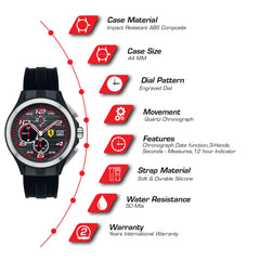 SCUDERIA FERRARI LAP TIME Chronograph Black Round Dial Men's Watch- 0830015