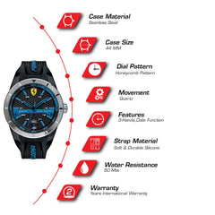 Scuderia Ferrari Redrev T Quartz Black Round Dial Men's Watch- 0830252
