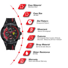 SCUDERIA FERRARI REDREV EVO Chronograph Black Round Dial Men's Watch - 0830260