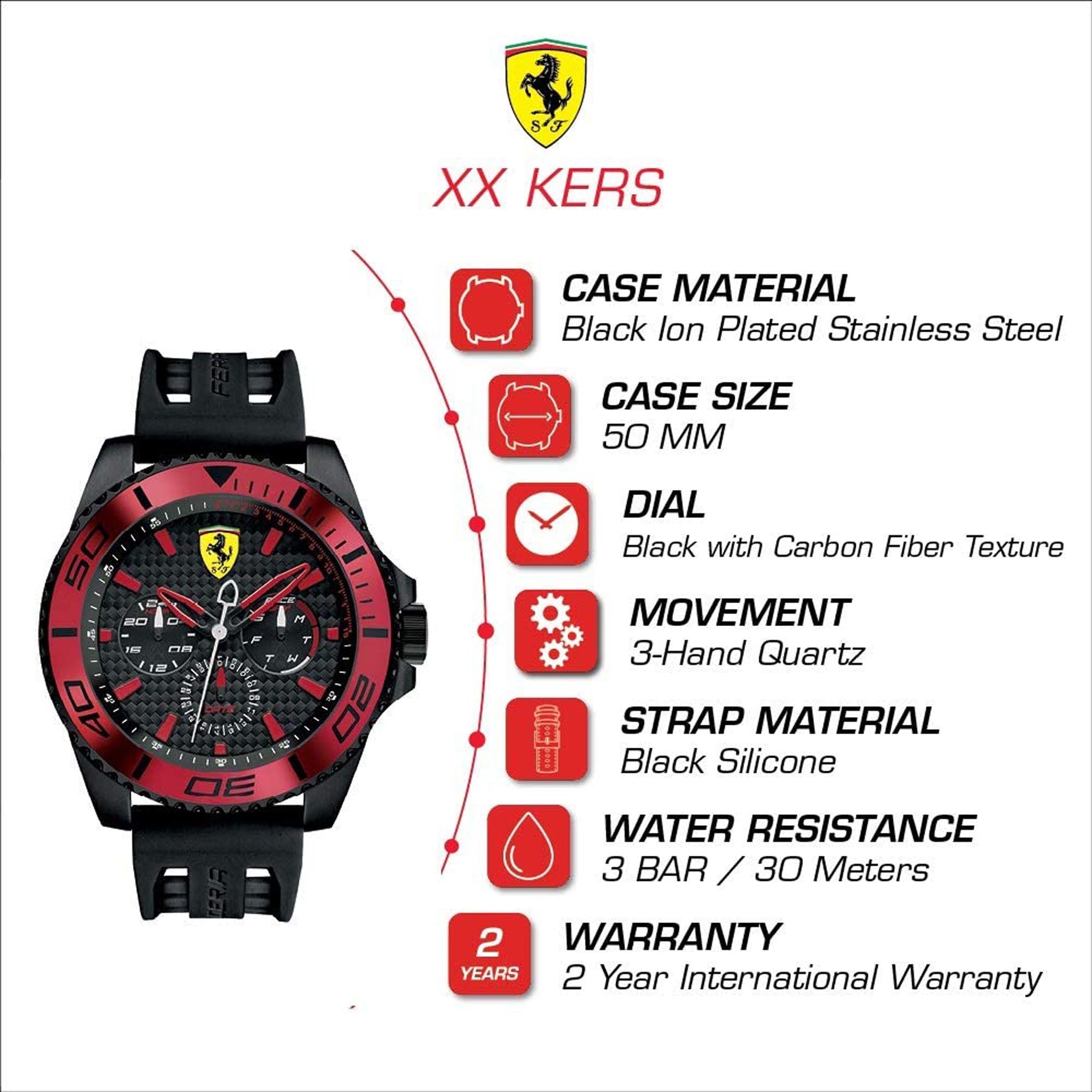 SCUDERIA FERRARI XX KERS Multifunction Black Round Dial Men's Watch - 0830310