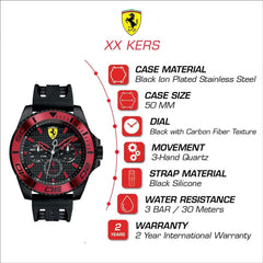 SCUDERIA FERRARI XX KERS Multifunction Black Round Dial Men's Watch - 0830310
