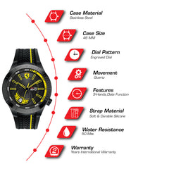 SCUDERIA FERRARI REDREV EVO Quartz Black Round Dial Men's Watch- 0830340