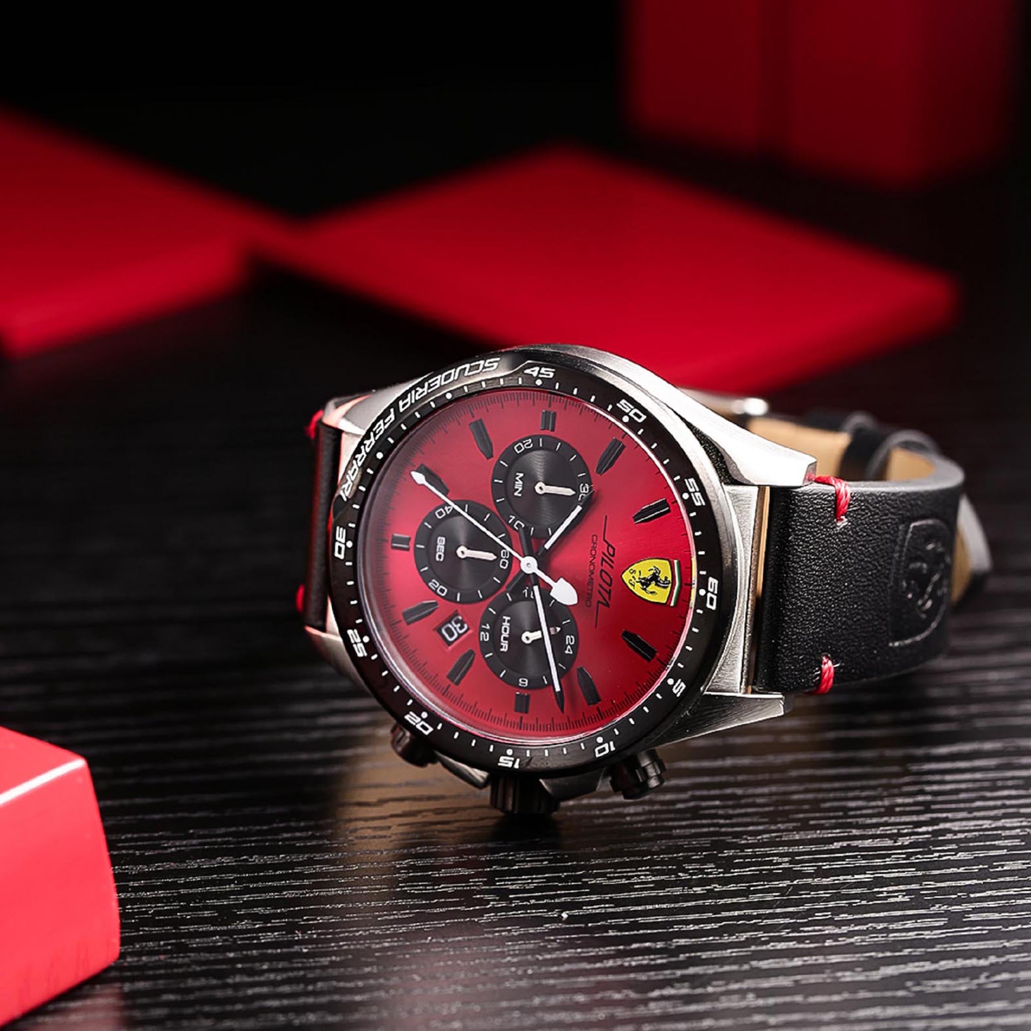 SCUDERIA FERRARI PILOTA Chronograph Red Round Dial Men's Watch - 0830387