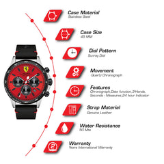 SCUDERIA FERRARI PILOTA Chronograph Red Round Dial Men's Watch - 0830387