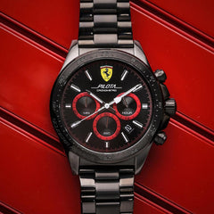 SCUDERIA FERRARI Pilota Chronograph Black Round Dial Men's Watch - 0830390