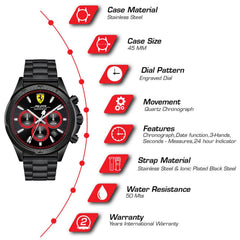 SCUDERIA FERRARI Pilota Chronograph Black Round Dial Men's Watch - 0830390