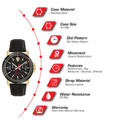 SCUDERIA FERRARI Turbo Multifunction Black Round Dial Men's Watch - 0830451