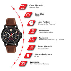 Scuderia Ferrari Turbo Multifunction Black Round Dial Men's Watch - 830452