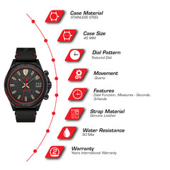 SCUDERIA FERRARI PILOTA Quartz Black Round Dial Men's Watch- 0830460