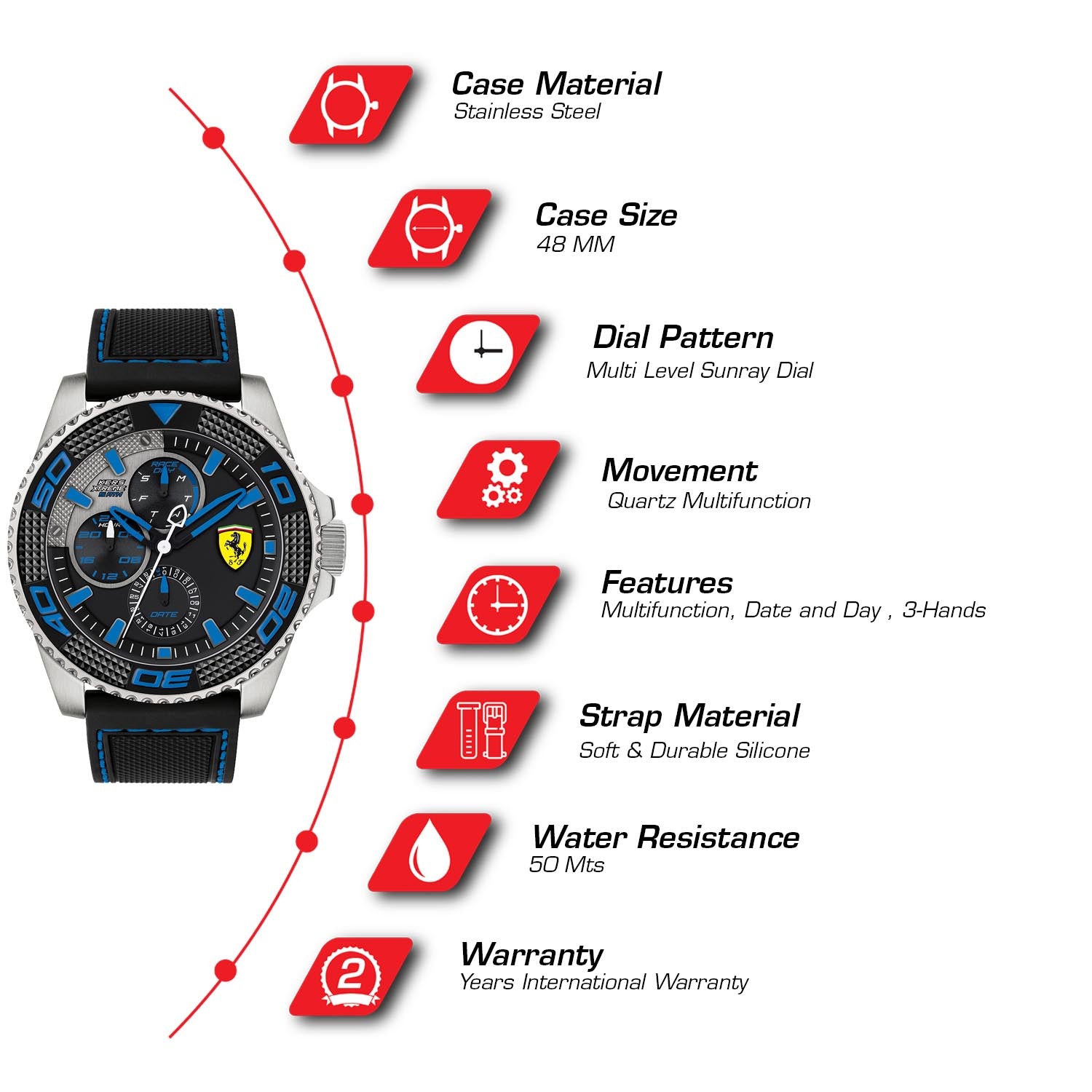 SCUDERIA FERRARI Kers Xtreme Multifunction Black Round Dial Men's Watch - 0830468