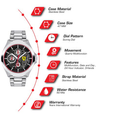 SCUDERIA FERRARI Aero Multifunction Black Round Dial Men's Watch - 0830508