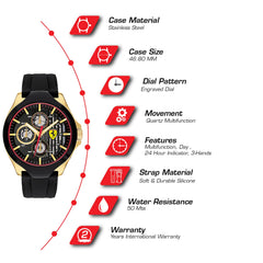 SCUDERIA FERRARI AERO Multifunction Black Round Dial Men's Watch- 0830520