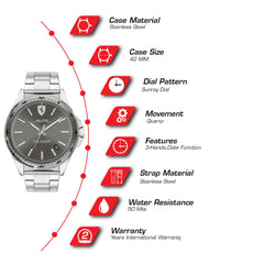 SCUDERIA FERRARI PILOTA Quartz Grey Round Dial Men's Watch- 0830526