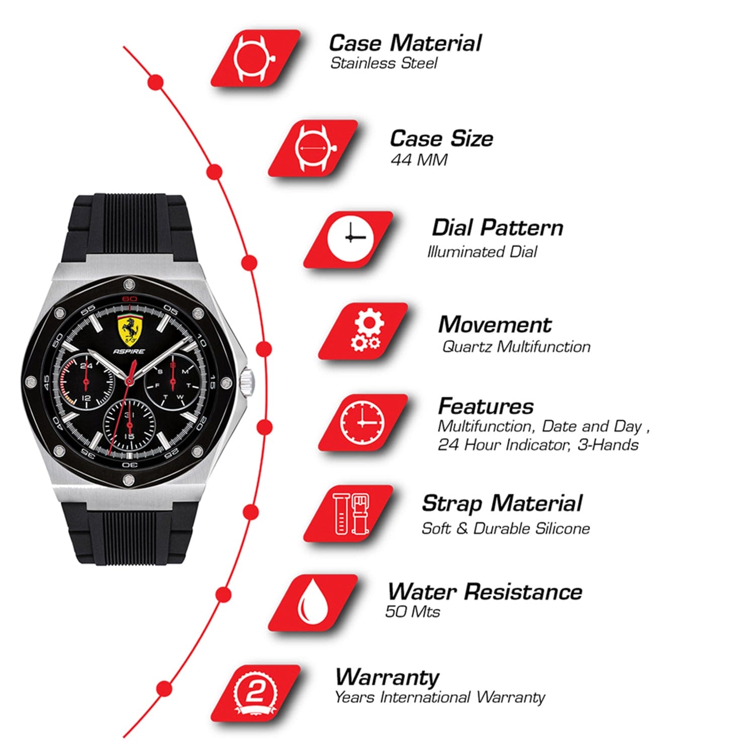 Scuderia Ferrari Aspire Multifunction Black Round Dial Men's Watch- 0830537