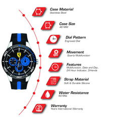 SCUDERIA FERRARI REDREV T Multifunction Black Round Dial Men's Watch- 0830587