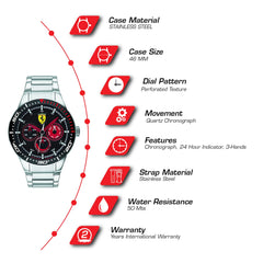 SCUDERIA FERRARI REDREV T Multifunction Black Round Dial Men's Watch- 0830589