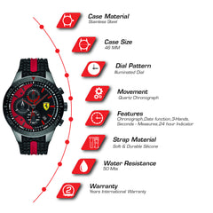 SCUDERIA FERRARI REDREV Chronograph Black Round Dial Men's Watch- 0830592