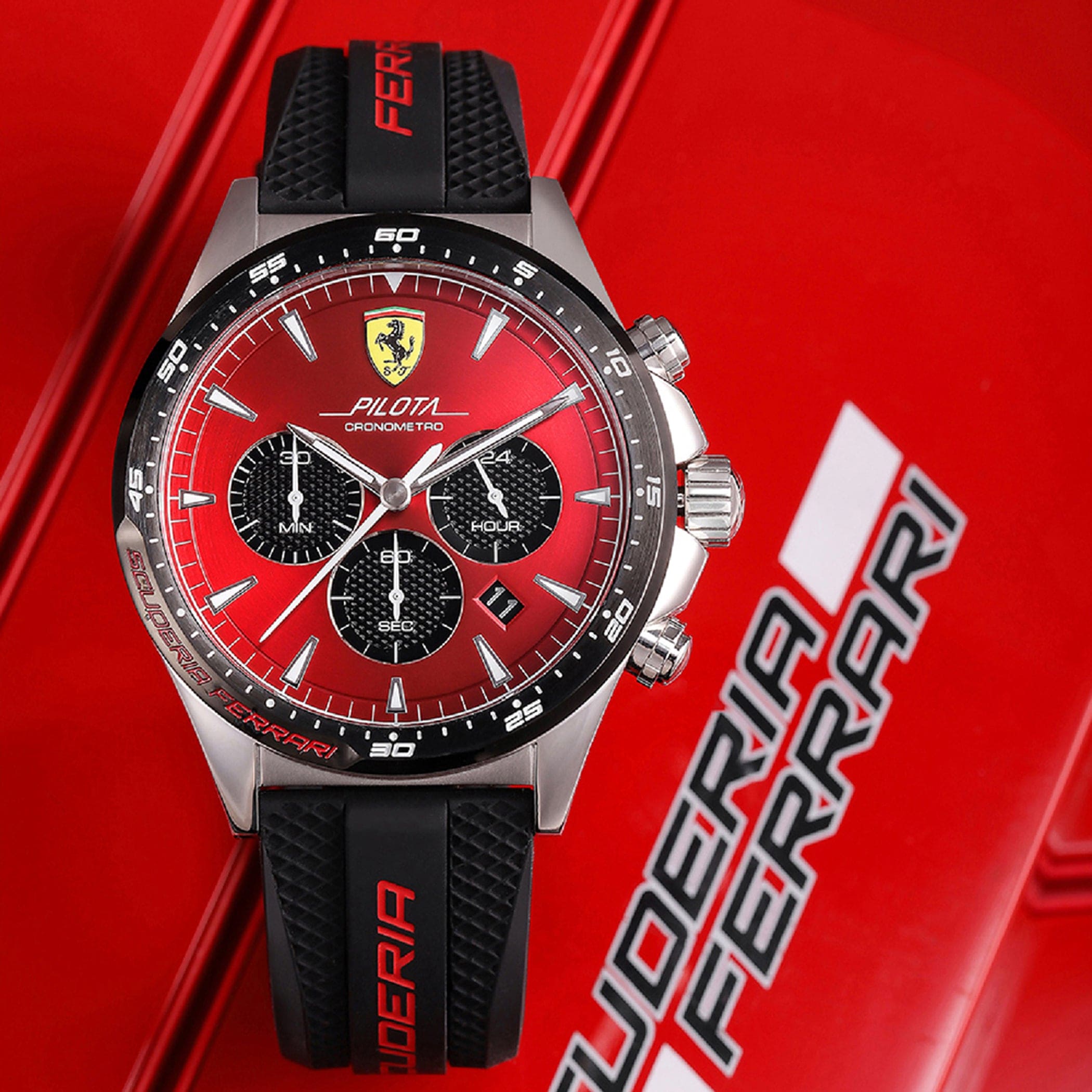 SCUDERIA FERRARI PILOTA Chronograph Red Round Dial Men's Watch- 0830595