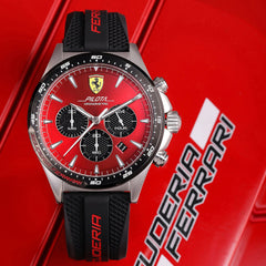 SCUDERIA FERRARI PILOTA Chronograph Red Round Dial Men's Watch- 0830595