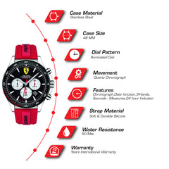 SCUDERIA FERRARI PILOTA Chronograph Black Round Dial Men's Watch- 0830596