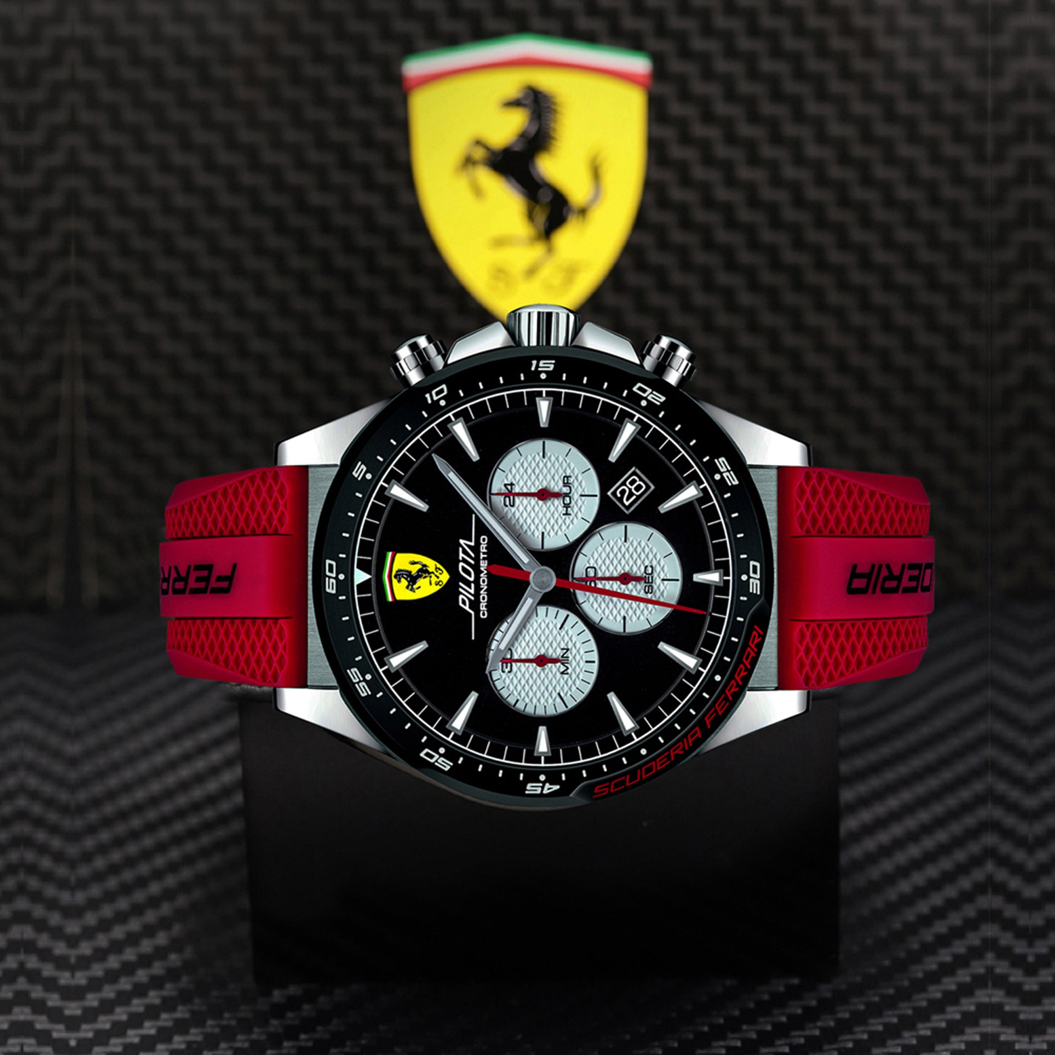 SCUDERIA FERRARI PILOTA Chronograph Black Round Dial Men's Watch- 0830596