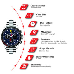 SCUDERIA FERRARI PILOTA Chronograph Blue Round Dial Men's Watch- 0830598