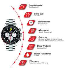 SCUDERIA FERRARI PILOTA Chronograph Black Round Dial Men's Watch- 0830599