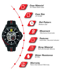 SCUDERIA FERRARI PILOTA Automatic Black Round Dial Men's Watch- 0830600
