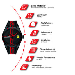 SCUDERIA FERRARI REDREV Quartz Black Round Dial Men's Watch- 0830614