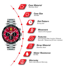 SCUDERIA FERRARI PILOTA Chronograph Red Round Dial Men's Watch - 0830619