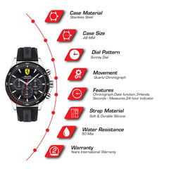 Scuderia Ferrari Pilota Chronograph Black Round Dial Men's Watch- 0830620