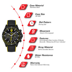 SCUDERIA FERRARI PILOTA Chronograph Black Round Dial Men's Watch- 0830622