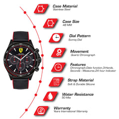 SCUDERIA FERRARI PILOTA Chronograph Black Round Dial Men's Watch- 0830623