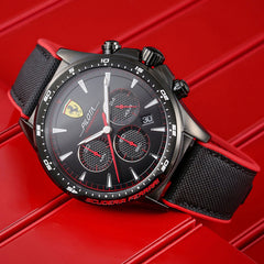 SCUDERIA FERRARI PILOTA Chronograph Black Round Dial Men's Watch- 0830623