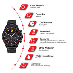 SCUDERIA FERRARI PILOTA Chronograph Black Round Dial Men's Watch- 0830624