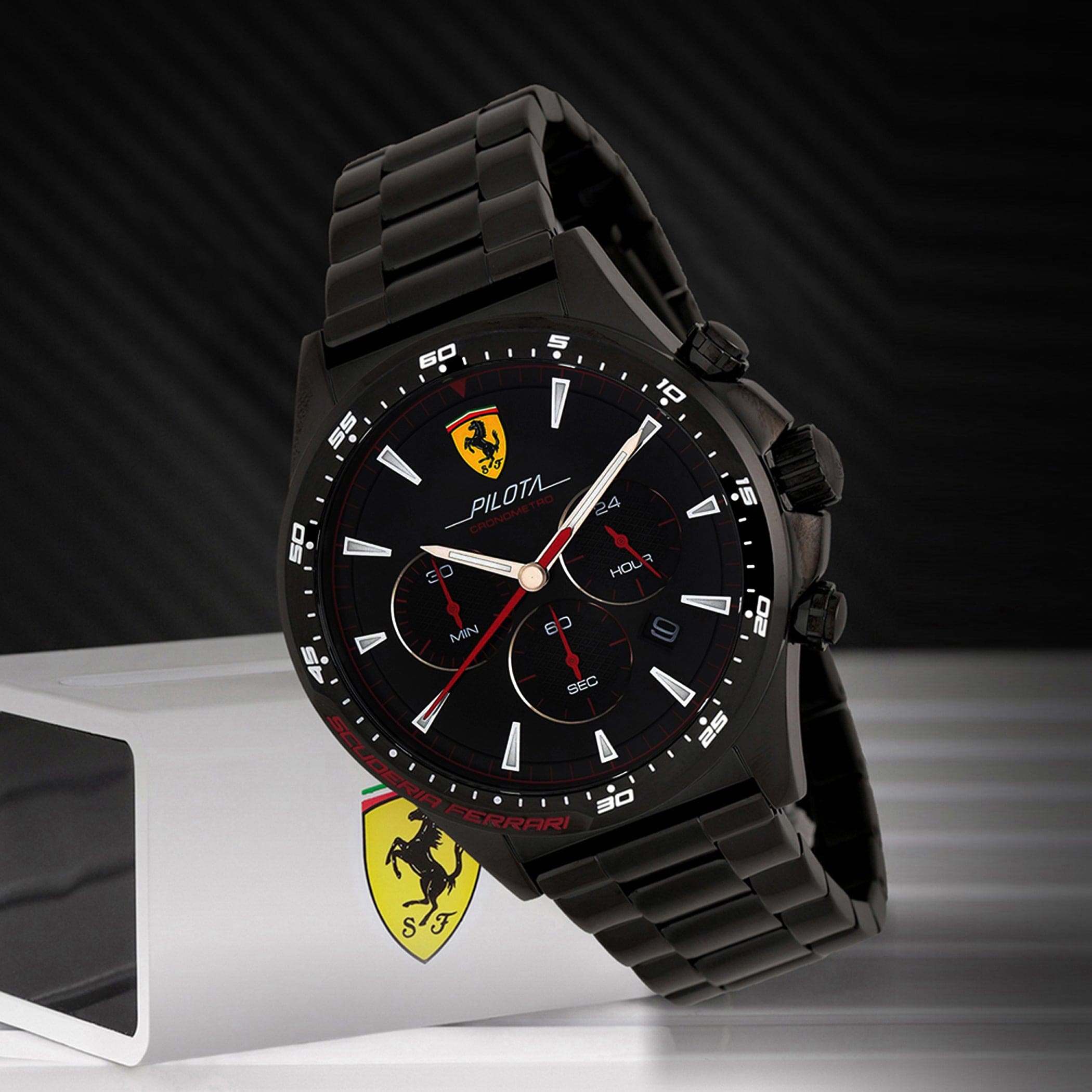 SCUDERIA FERRARI PILOTA Chronograph Black Round Dial Men's Watch- 0830624