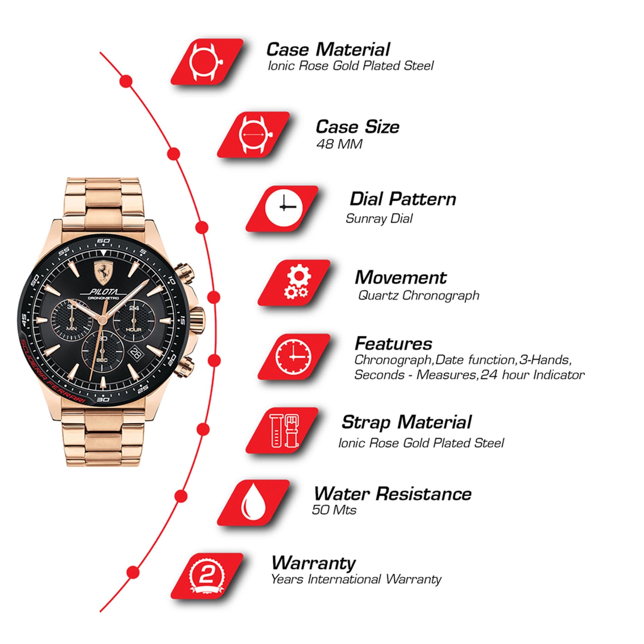 SCUDERIA FERRARI PILOTA Chronograph Black Round Dial Men's Watch - 0830625